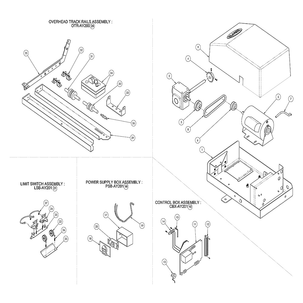 All-O-Matic OH-200AC Automatic Overhead Door Opener Replacement Parts