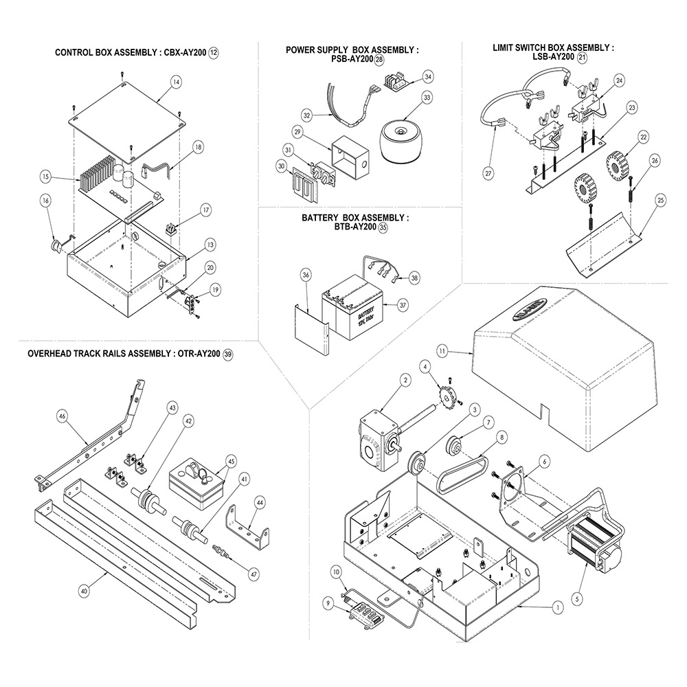 All-O-Matic OH-200DC Automatic Overhead Door Opener Replacement Parts