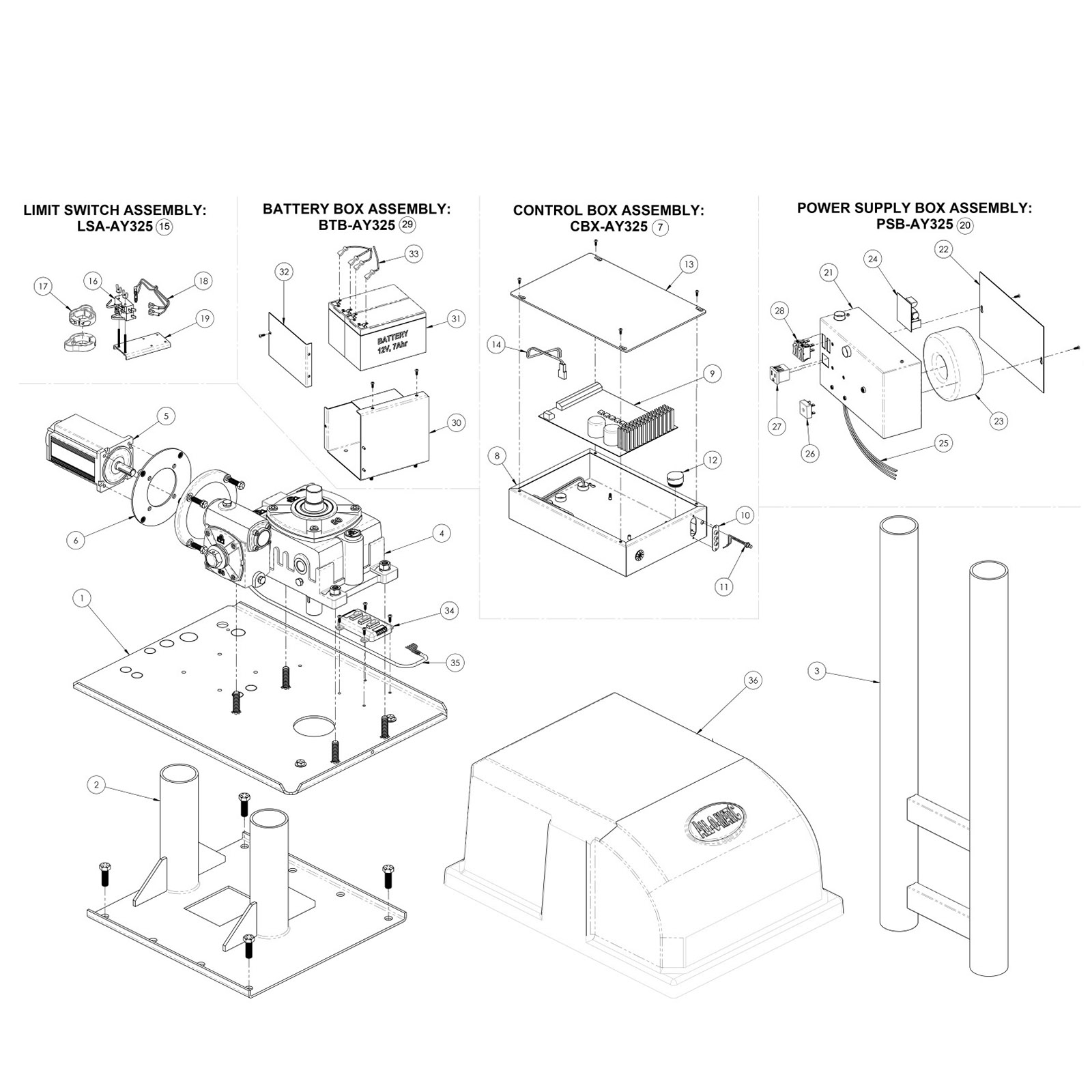 SW-325 DC Replacement Parts Diagram